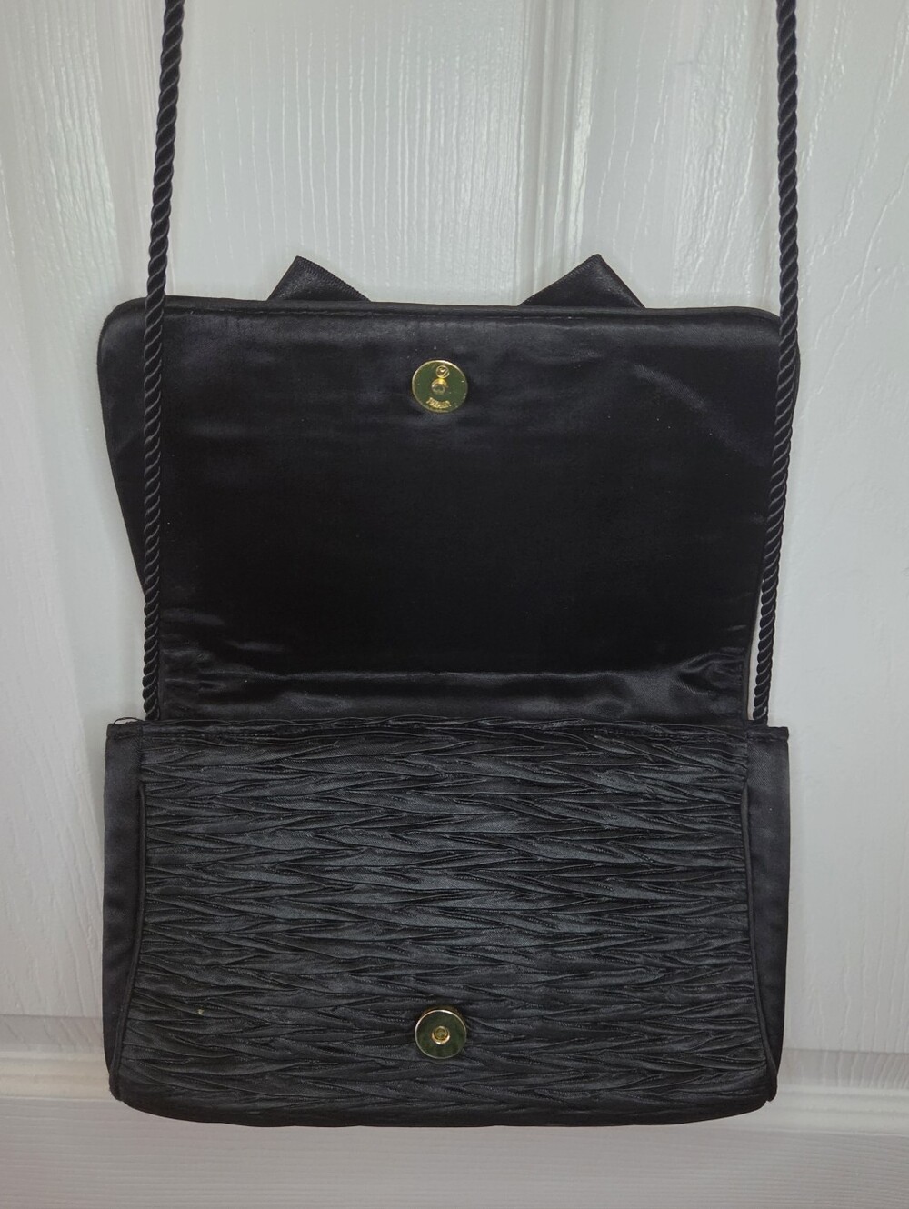 Vintage Nordstrom Black Satin Evening Clutch Shoulder Bag - Picture 4 of 6